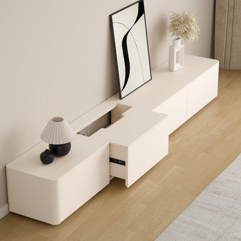 Meuble télé brillant en bois crème