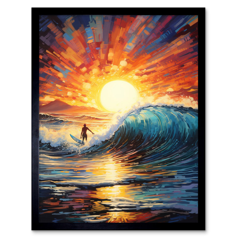Sunset Surf Waves Surfing - Single Picture Frame Print