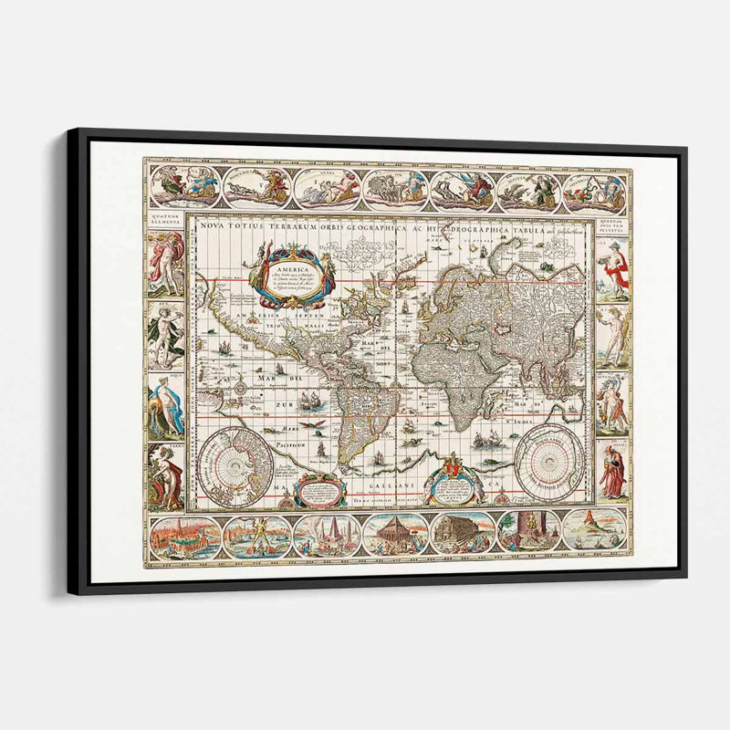 Montélimar, carte illustrée brune sur toile 5533, H 12 po x l 16 po, Cadre flottant noir