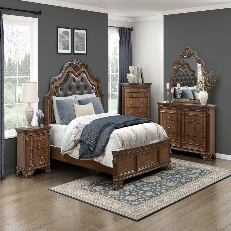 Commode de rangement élégante avec 5 tiroirs et meubles de chambre à coucher en bois au fini brun foncé 1 pièce