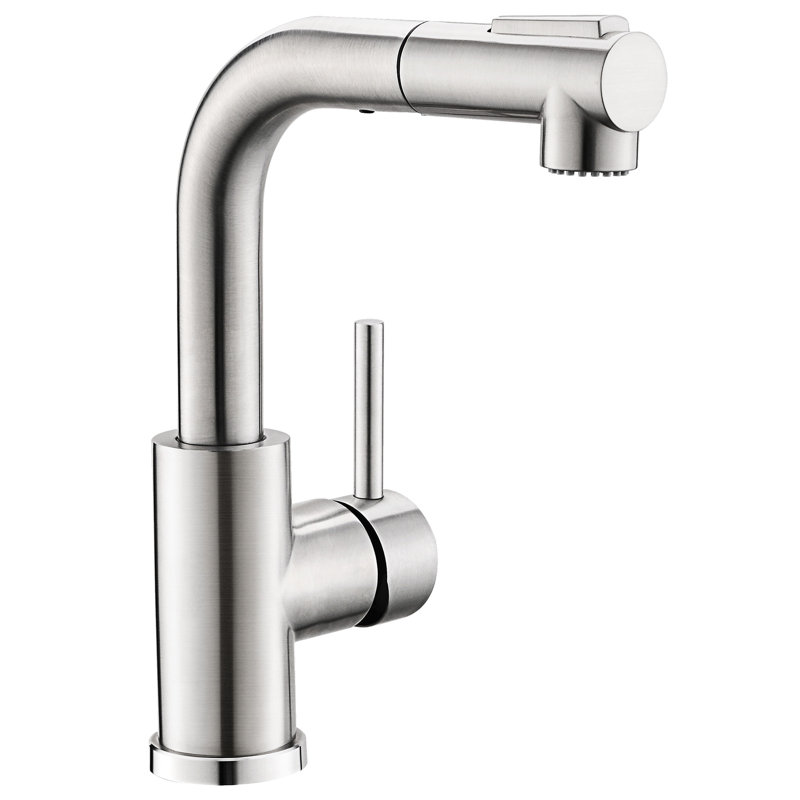 Brushed Nickel Bathroom Faucet With Pull Out Spray, 360 Swivel, Modern For Washroom Stainless Steel Kitchen Faucet, Nickel, Down Spray Cooking Area