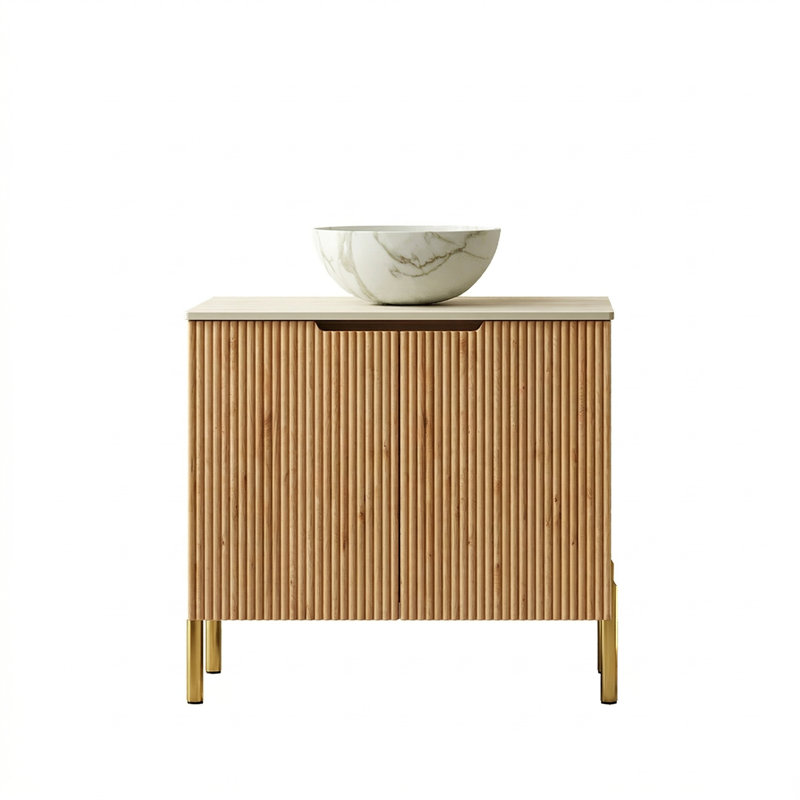 30" Freestanding Bathroom Vanity With Ceramic Sink, Sintered Stone Countertop & Soft-Close Doors, Bowl Ceramic Sink