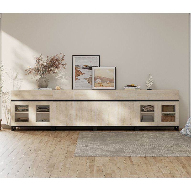 Commode 4 en 1 avec portes en verre et 2 tiroirs, commode moderne avec tablette réglable et base en métal, organisateurs de placard et armoire de rangement pour la chambre à coucher