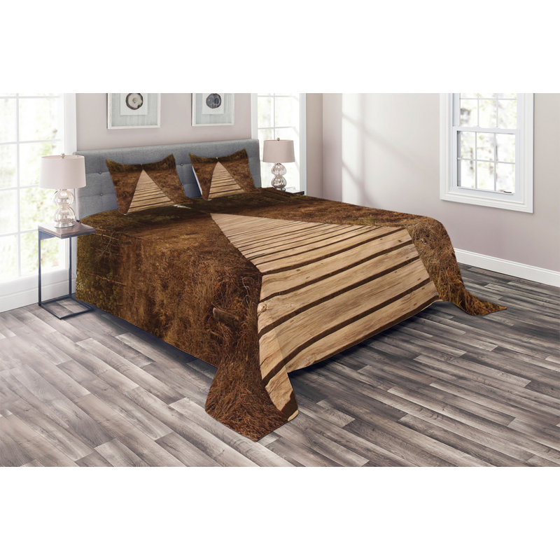 Landscape Farmhouse / Country Polyester Coverlet, King Bedspread + 2 Shams