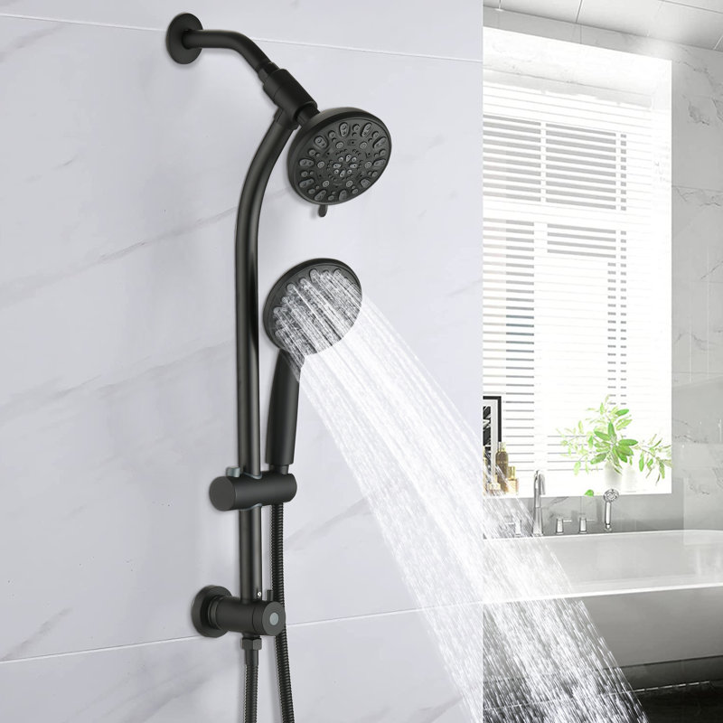 Pomme de douche combinée à barre coulissante 26 po en acier inoxydable 26 po à 7 réglages de pression, Noir mat