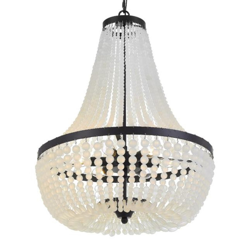 Lustre Chondra, Laiton antique frotté à la main, Blanc, 36" Diameter x 48" Height