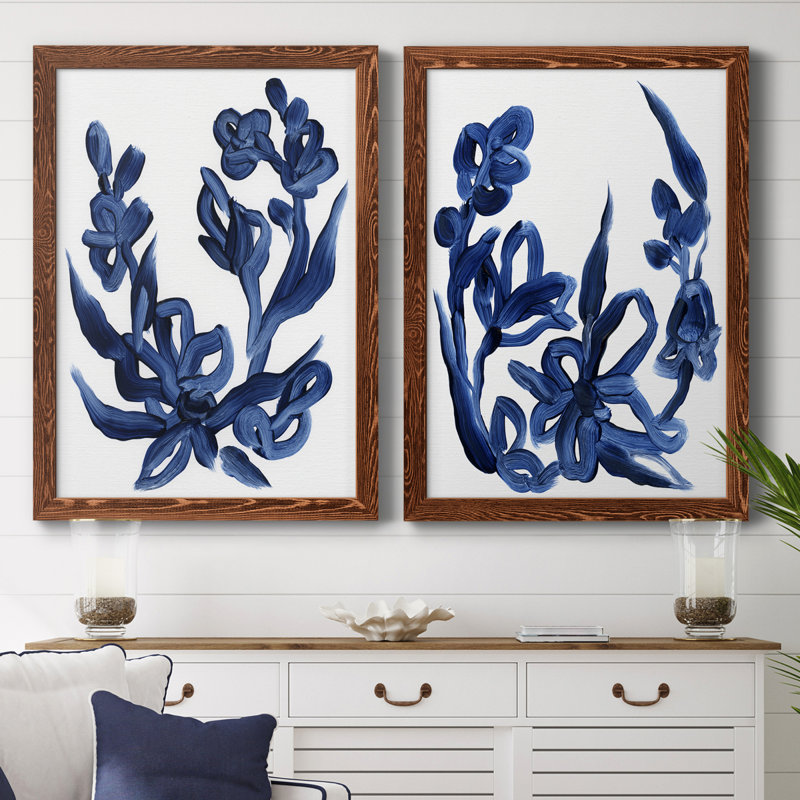 Indigo brossé Blooms I, toile encadrée de qualité supérieure - prête à être accrochée, Toile encadrée érable