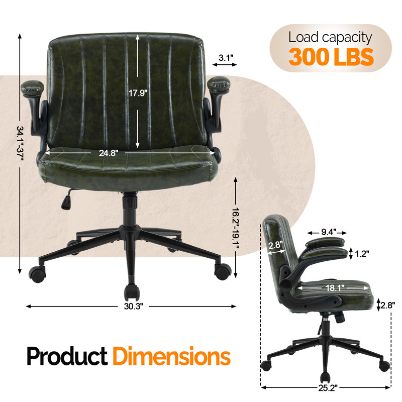 Chaise pivotante en cuir huilé avec accoudoirs rabattables, Vert foncé