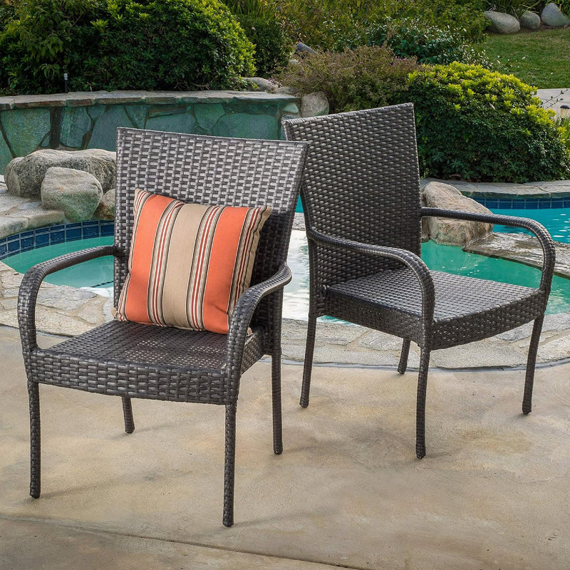 Chaise empilable en osier PE gris 2 pièces