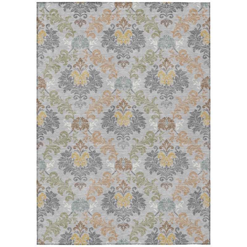 Machine Washable Indoor/Outdoor Chantille ACN2544 Damask Rug, Silver, 2'6" x 3'10"