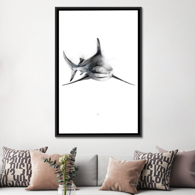 Shark II by Alexis Marcou - Painting, Black Framed Canvas, No Mat, 48" H x 32" W x 1.5" D