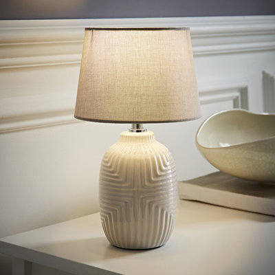 Harrison Tapered Lamp Shade Geometric Ribbed Pattern Gloss Small Table Lamp