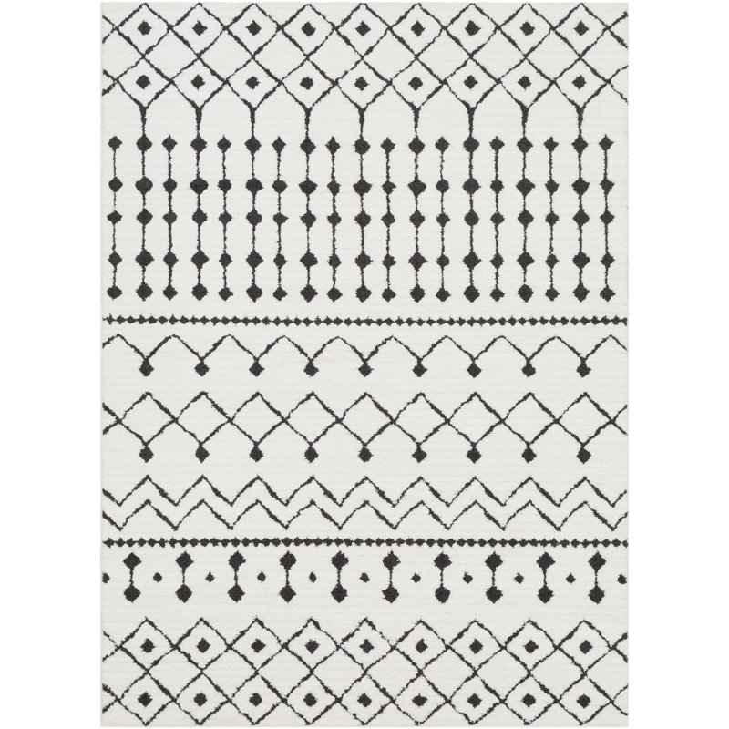 Tapis géométrique noir / gris anthracite / blanc à motif géométrique Junious, Rectangle 4 pi 3 po x 5 pi 11 po