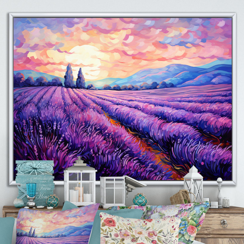 Vangogh Lavender Fields II Framed On Canvas by Vincent Van Gogh Painting, 12" H x 20" W x 1" D, White Floater Framed
