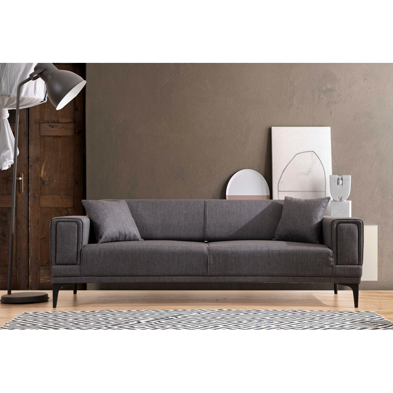 Canapé-lit polyvalent à 3 places, gris foncé, 90,6 po x 37,4 po x 30,3 po | Structure en bois de hêtre durable et en carton, tissu 100% polyester | Mécanisme de dossier pivotant, facile à nettoyer | Parfait pour les petits espaces et les chambres d'amis