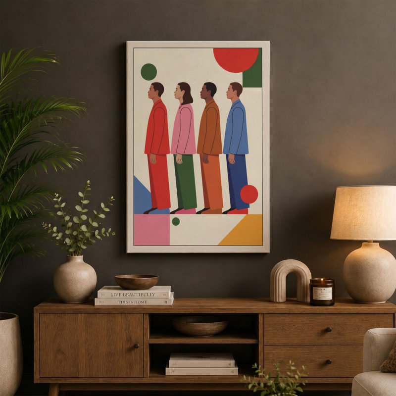 Four Figures in Geometry Mid-Century - Wrapped Canvas, 18x12 - 45.7 x 30.5 cm, Ochre Border