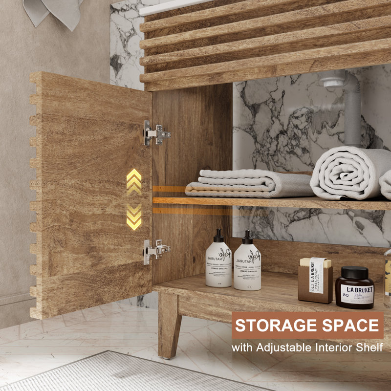 Meuble-lavabo autoportant simple Marilyse 36 po avec comptoir, robinet et drain, portes à fermeture douce, certifié EPA, Brun