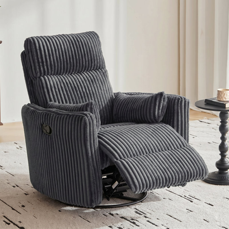  Fauteuil inclinable et berçant manuel en velours côtelé 34 po Sherry, Velours côtelé gris Milo, Électrique - Bouton-poussoir