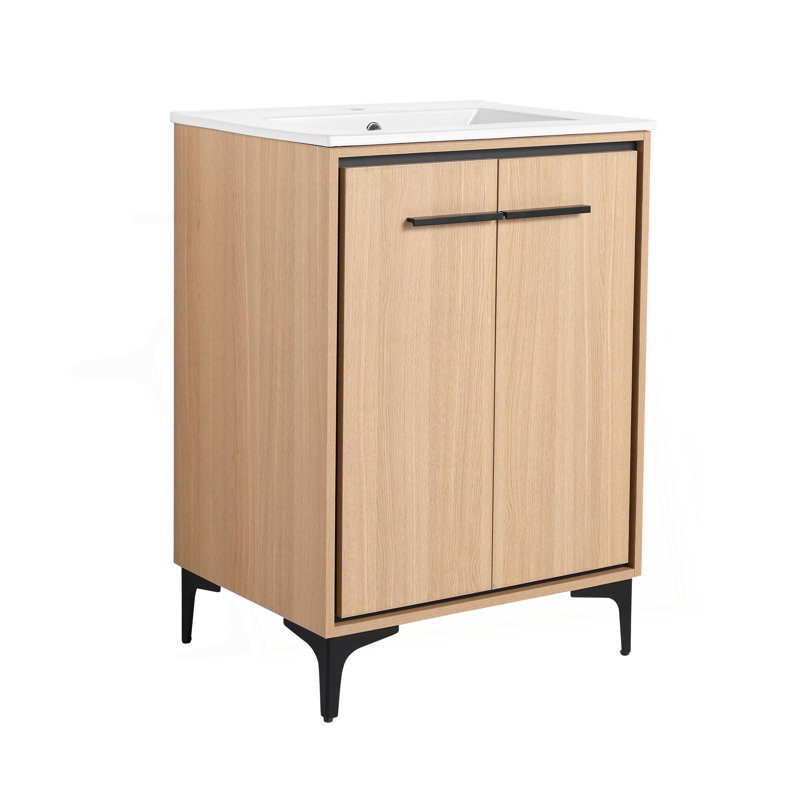 Base de meuble-lavabo 24 po avec lavabo, armoire de rangement avec portes, bois d'ingénierie, 24"