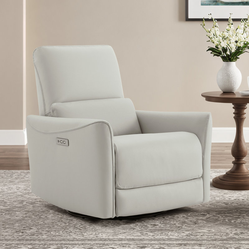 Fauteuil inclinable électrique pivotant en cuir Mikkel, Similicuir crème