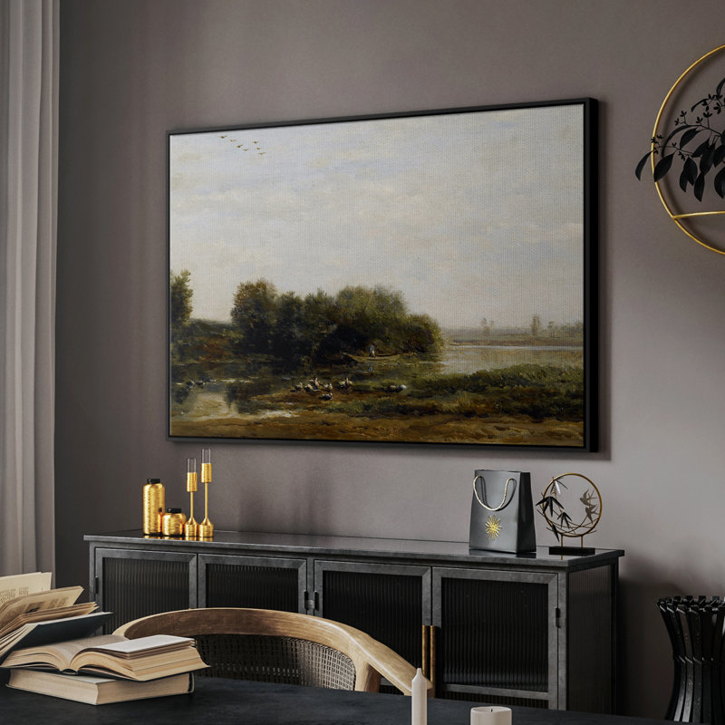 "Vintage Landscape - MLxxi" sur toile, Toile avec cadre flottant noir, H 25 po x l 37 po x P 2 po