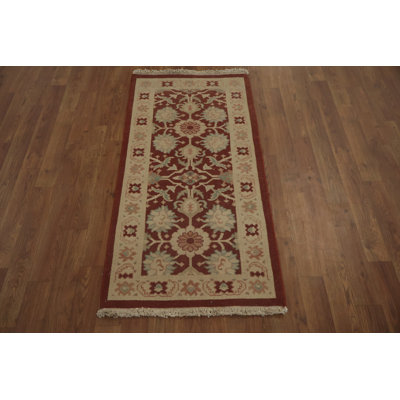 Traditional Red Rug with Sophisticated Floral Design 2x4