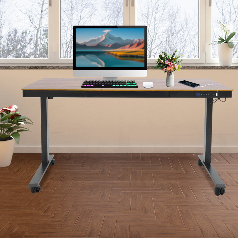 Bureau assis-debout électrique noir ergonomique avec 4 préréglages et roulettes à mémoire de forme, capacité de 220,46 lb