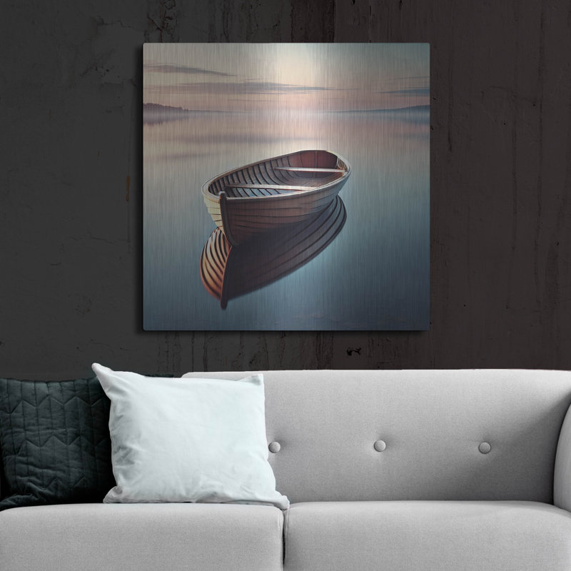 «Wooden Boat On Still Water» par Rey Klimt, art mural en métal
