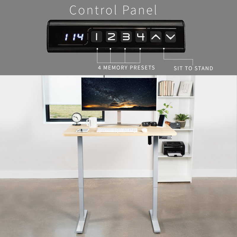 VIVO Single Motor Electric Desk with Push Button Memory Controller, Light Wood/Gray, 48.5" H x 48" W x 30" D
