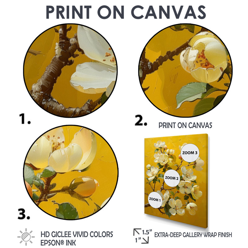  «Yellow Apple Blossom Blooming Beauty», reproduction d'art murale, H 34 po x l 44 po, Cadre flottant noir