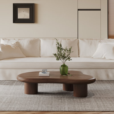 48'' Cloud Shaped Coffee Table, Modern Irregular Oval Pedestal Living Room Coffee Tables with 3 Round Bases