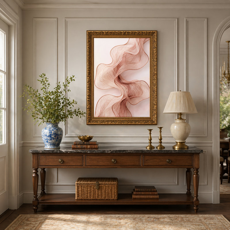 Art mural en toile noyer doré encadré pour le salon, la chambre à coucher, le bureau ou le vestibule - Décoration murale décorative avec vagues abstraites
