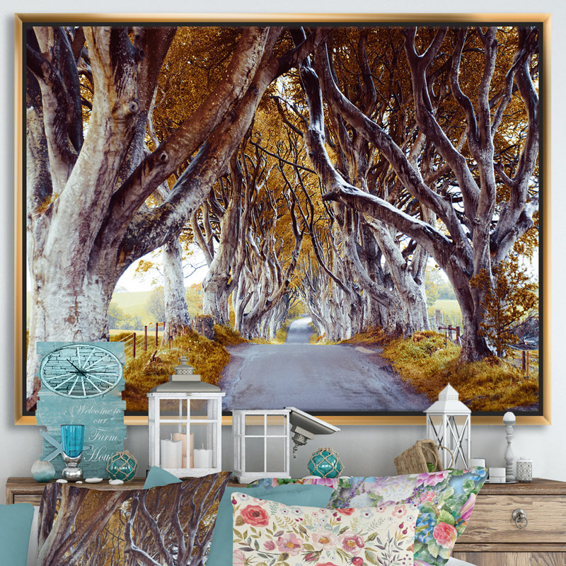 Majestic Tree Alley - Print on Canvas, 36" H x 46" W x 1.5" D, Gold Framed Canvas