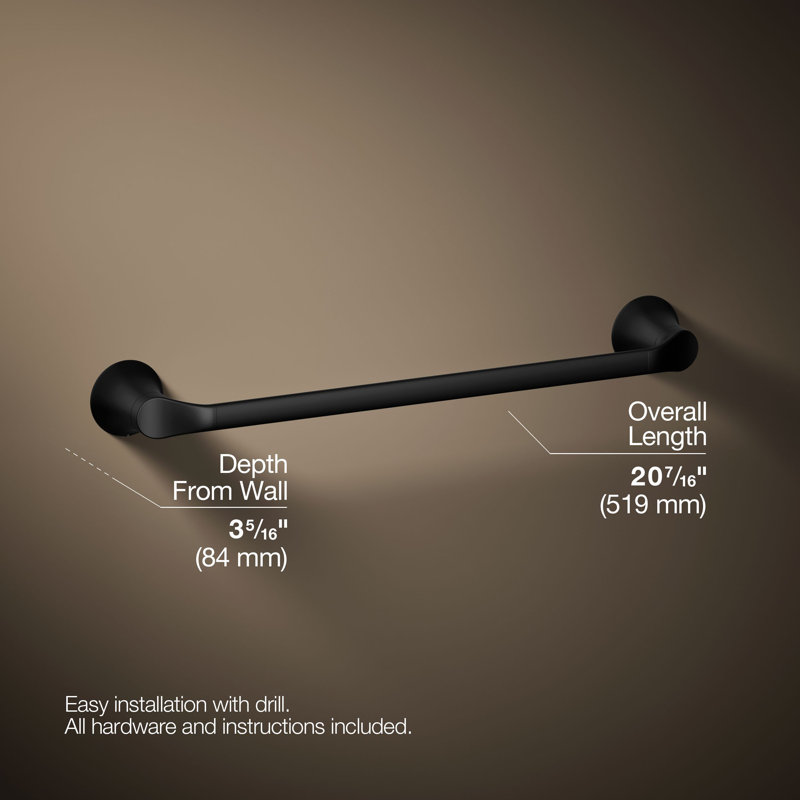 Simplice Towel Bar, Matte Black, 18"W