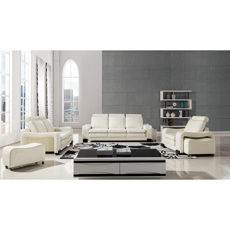 Fauteuil club et repose-pieds Barnier, Cuir véritable blanc