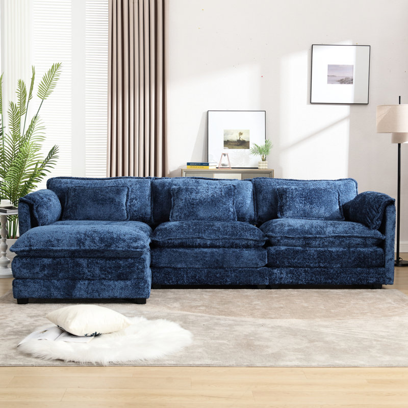 Oversized Sectional Sofa Cloud Couch for Living Room, Modern Chenille L Shaped Couch, Comfy Modular Sofa Sleeper with Moveable Ottoman & Memory Foam