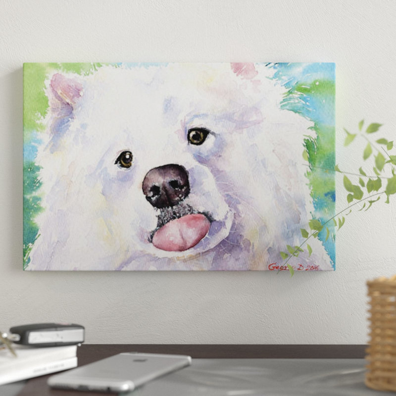 " Samoyed " by George Dyachenko, 8" H x 12" W x 0.75" D, Wrapped Canvas, No Mat