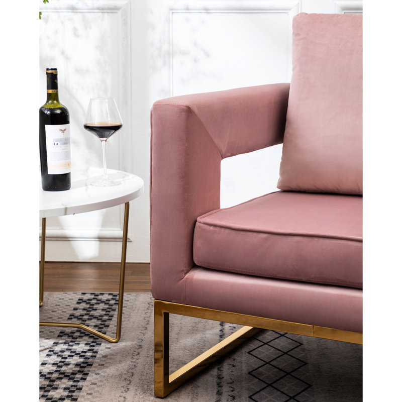 Élégante chaise d'appoint rembourrée en rose avec des carrés découpés et une structure en métal rose, Rose
