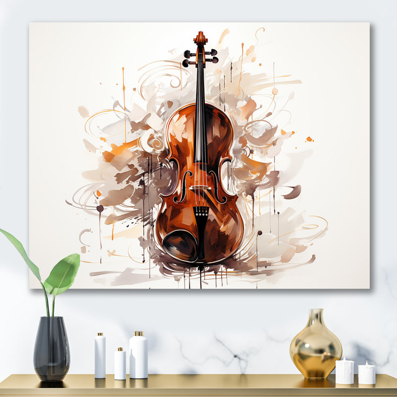 Cello Contour Rich Brown - Décoration murale musique, Toile tendue, 16" H x 32" W