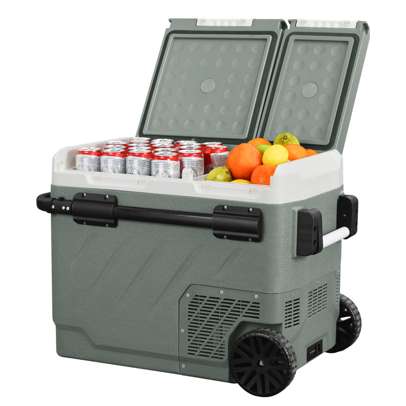 52 Qt Dual Zone Electric Cooler with Handle and Wheels