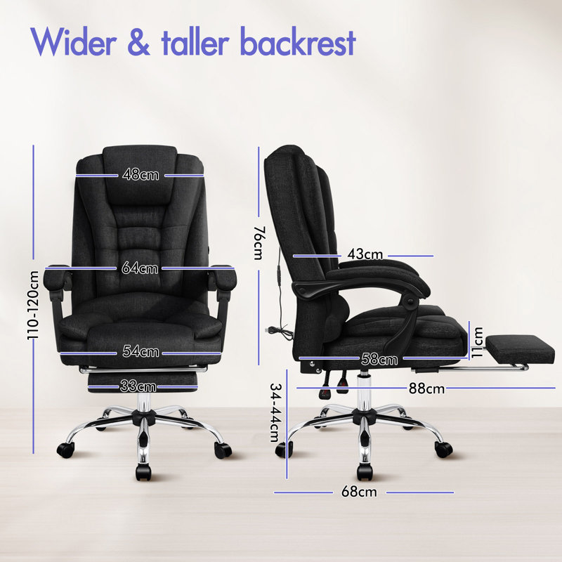 Massage Office Chair Linen Fabric Seat, Black