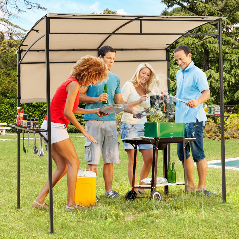 BBQ Shelter, Grill Gazebo With Serving Shelf And Storage Hooks, Beige