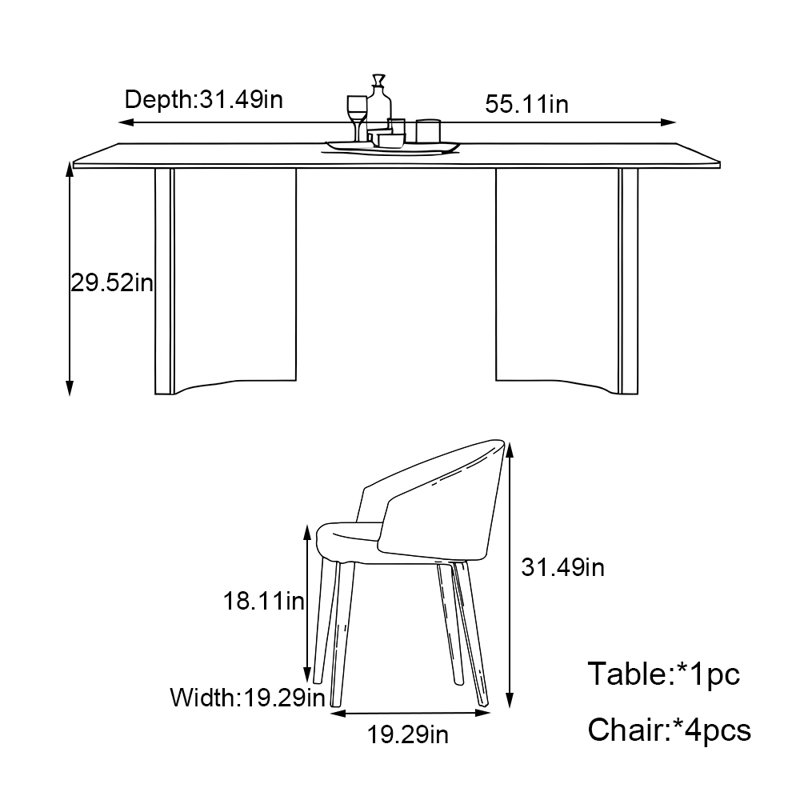 Ensemble de table de salle à manger rectangulaire Home, H 29,52 po x L 55,11 po x l 31,49 po