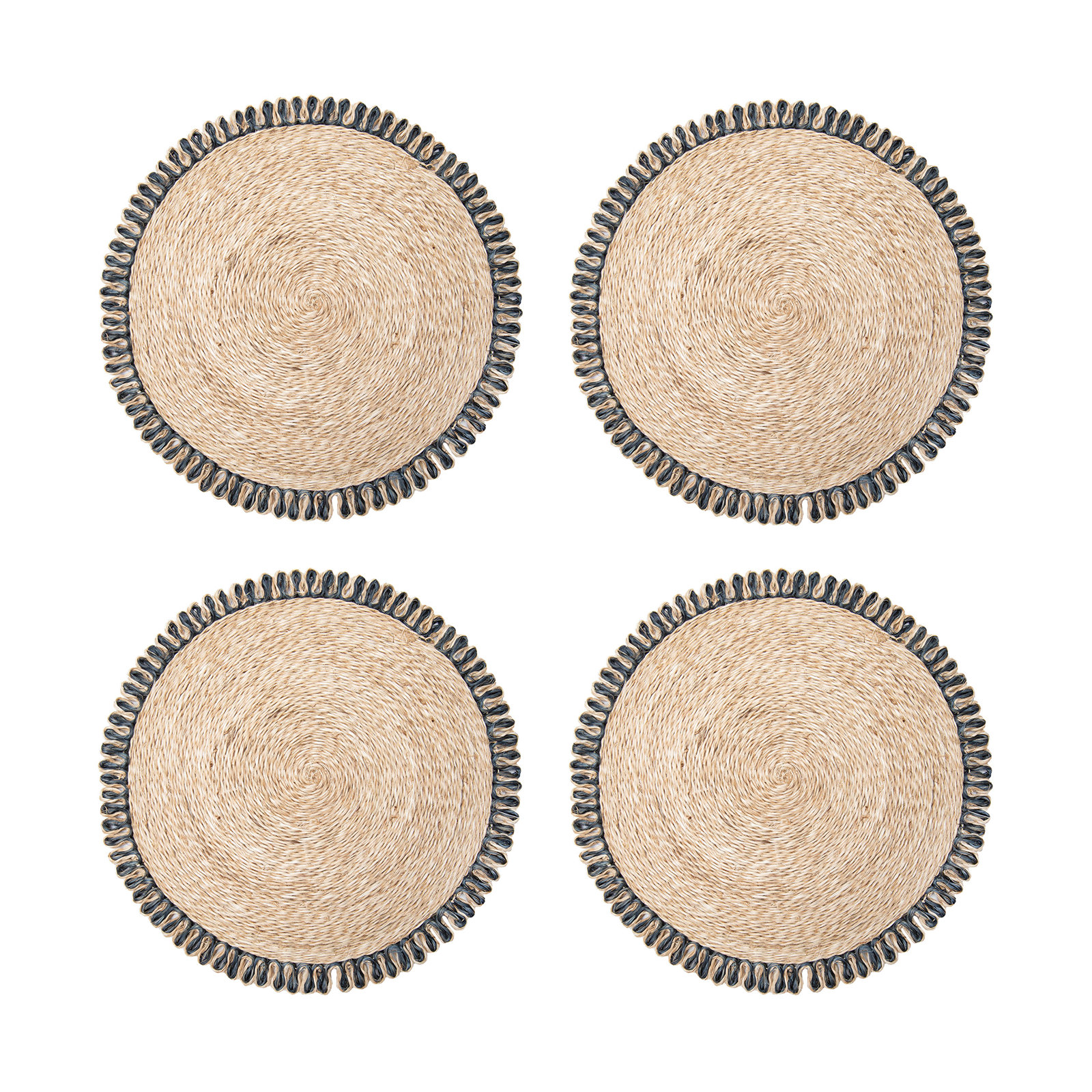 Amaretto Abaca Round Placemat, Natural/Navy