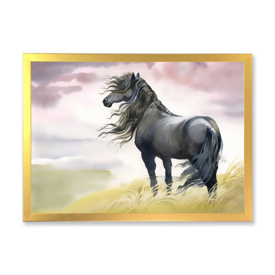 Black Horse In A Field - Print on Canvas