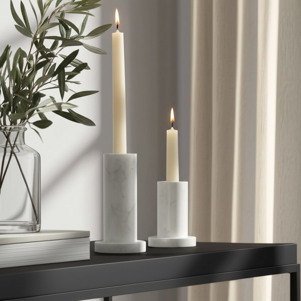 Genuine Marble Candlestick Holder, 4" H x 3" W x 3" D