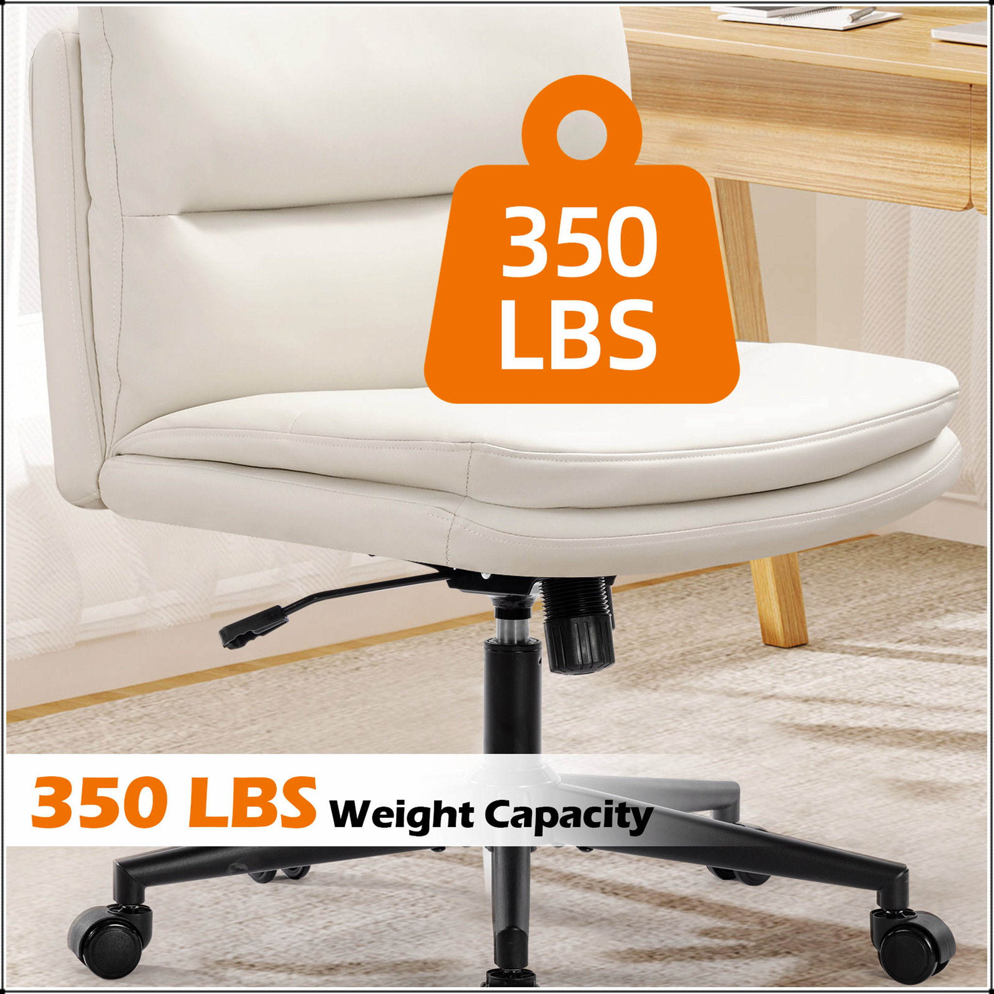 Ebern Designs Office Chair Armless Desk Chair with Wheels, PU Padded ...
