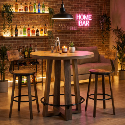 39.4" Bar Height Table with Metal Footrest, High Top Round Bar Table
