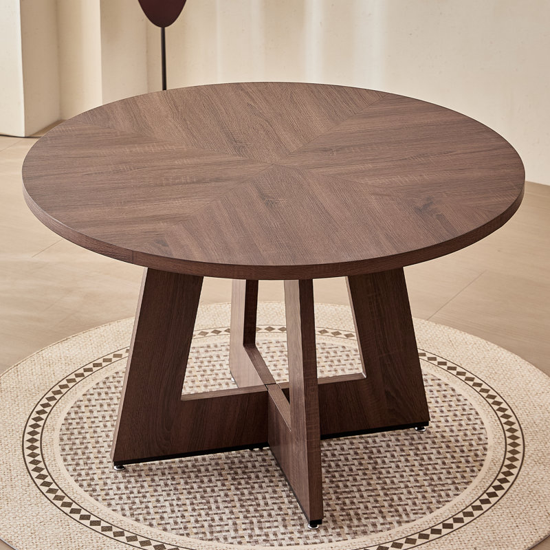 47" Round Dining Table for 4 6 People, [Fanned Base] [1.38" Thick Top] Farmhouse Wood Kitchen Table for Dining Living Room Home, Brown（Only Table）