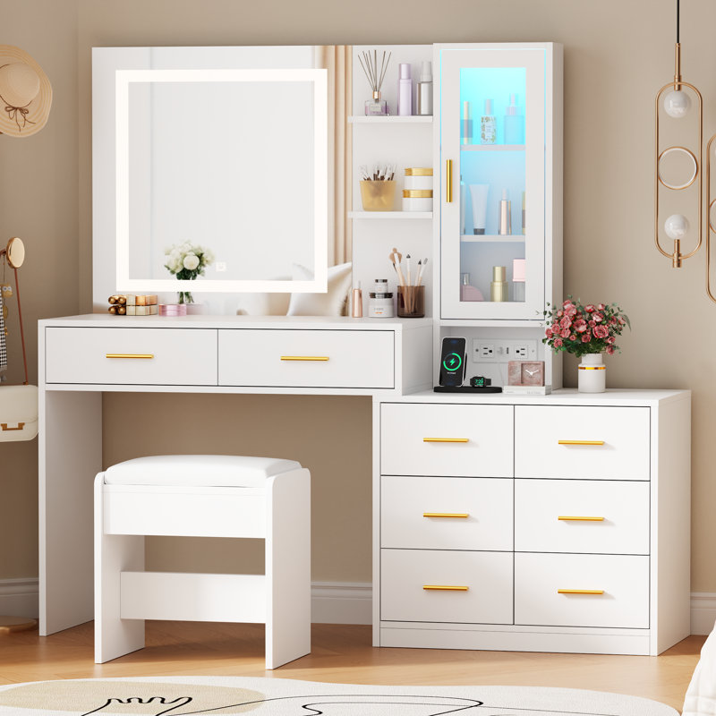 Coiffeuse de maquillage avec lumières et miroir